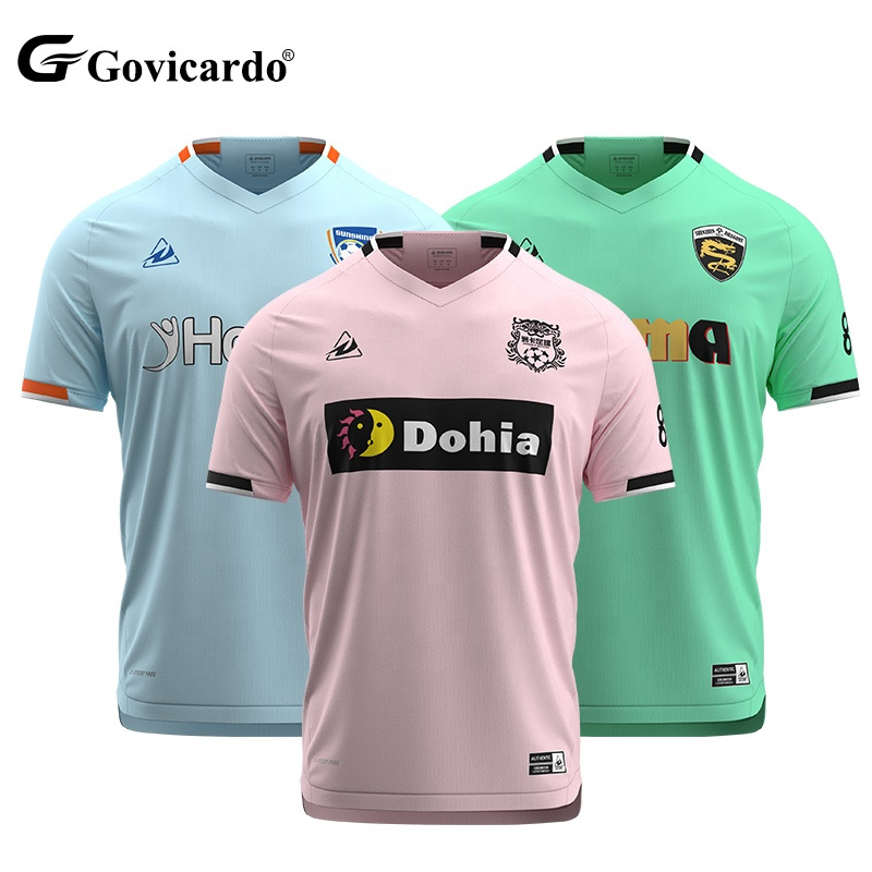Custom Pink Printed Men's V-neck Soccer Jersey Breathable Sw
