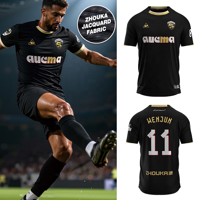 OEM Custom Jacquard Polyester Soccer Jersey Breathable Quick Dry Sweat-Wicking Heat-Transfer Printed Football Shirt Team Uniform