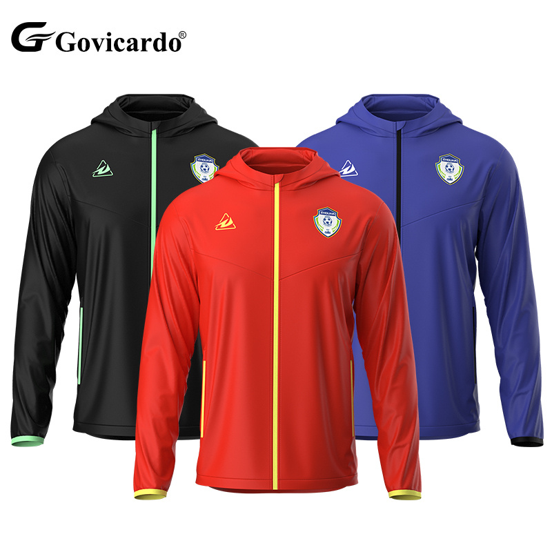 Bulk Custom Soccer Windbreak Manufacturer Polyester Breathable Hooded Football Team Rain Sports Jacket for Outdoor Training