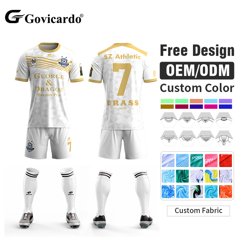 Custom Sublimation Printing Lightweight Quick-Dry Soccer Jersey Shorts Set with Ribbed Collar Custom Design Football Uniform