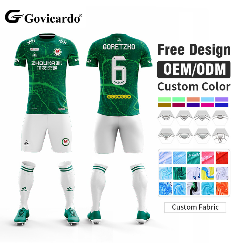 High Quality Sublimation Printing Mens Soccer Jersey Team Uniform Kit Custom Logo Polyester Breathable  Football Shirt for Men
