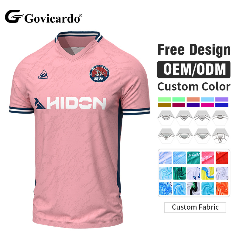 100% Polyester Sublimation Soccer Jersey V-Neck Short Sleeves Lightweight Breathable Custom Soccer Team Uniform Football Shirts