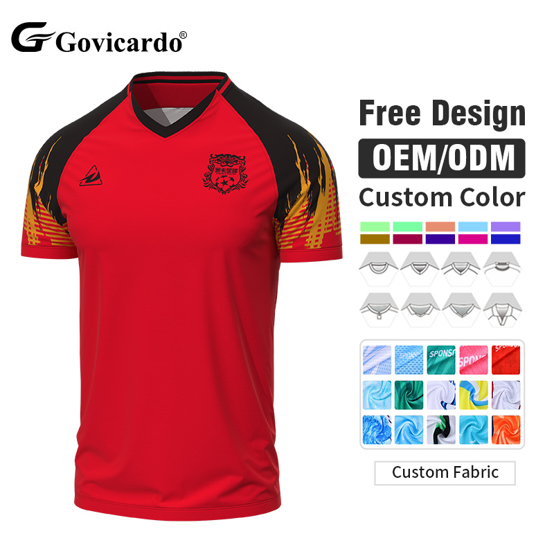 OEM Service Professional Custom Team Names & Numbers Soccer Jerseys T-shirt 100% Polyester Breathable Quick Dry Football Shirts