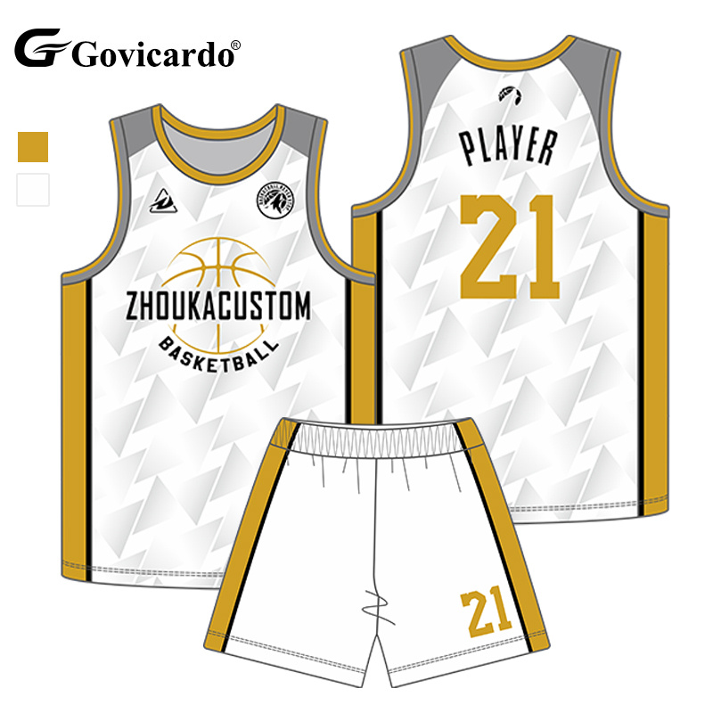 Custom High Quality Gold Basketball Uniform Set Breathable Reversible Basketball Jersey Plus Size Teams Clothing