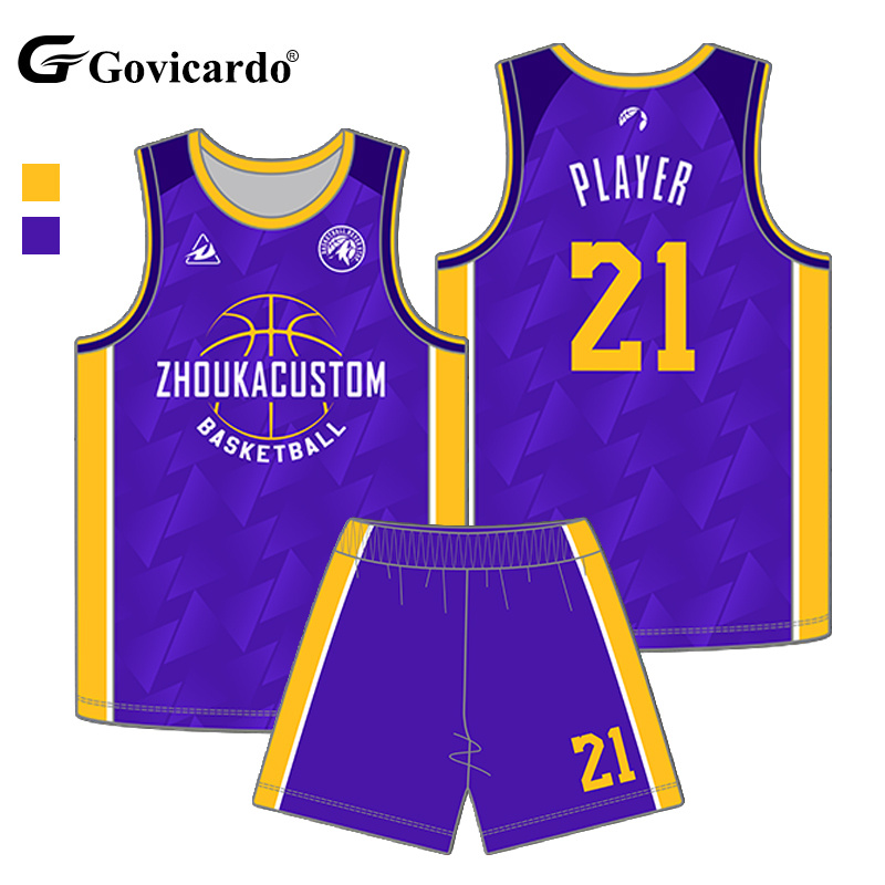 Professional Durable Sublimation Purple Basketball Jersey Set Custom Breathable Team Wear Basketball  Uniform Shirt for Men