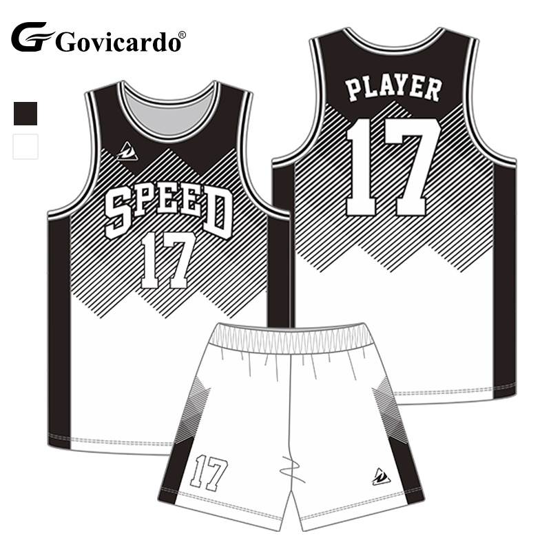 Custom Men's Basketball Jersey Set Quick Dry Breathable Polyester Plus Size Black  Basketball Uniform with Numbers and Logo