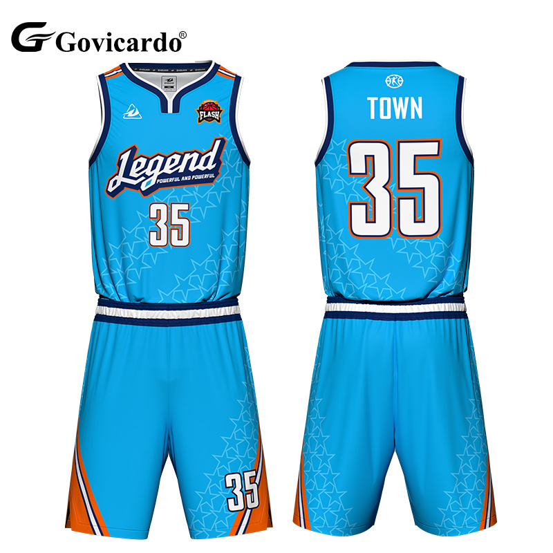 Wholesale Custom Reversible Sky Blue Basketball Jersey Set Plus Size Blank Sportswear Basketball Uniforms Team Wear for Men