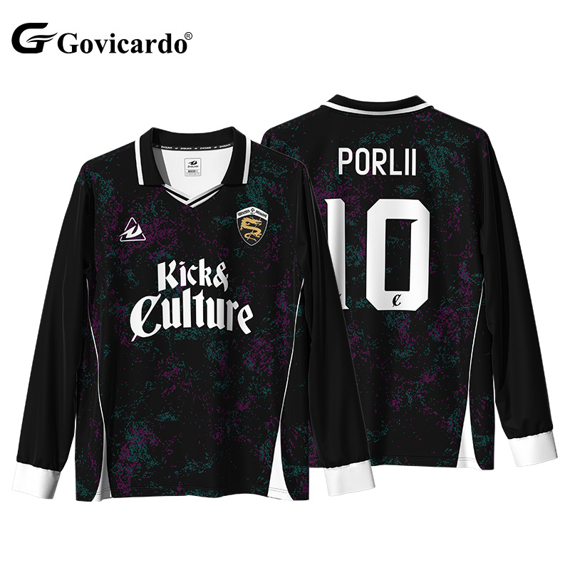 Custom Black Sublimation Soccer Jersey Quick Drying Retro Lo