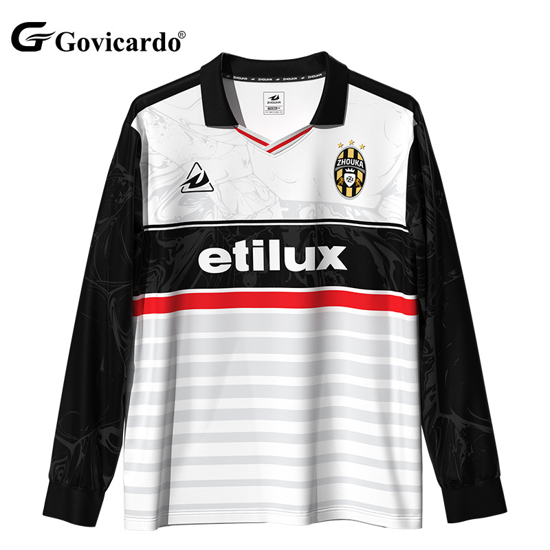 Fabric Mesh Vintage Retro Long Sleeve Polyester Custom Soccer Jersey