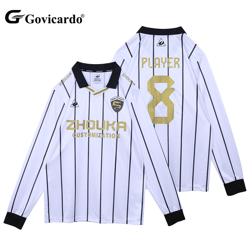 OEM Custom Sublimation Printed Long Sleeve Men's Retro Soccer Jersey Vintage Classic Striped Design Streetwear Football T Shirt
