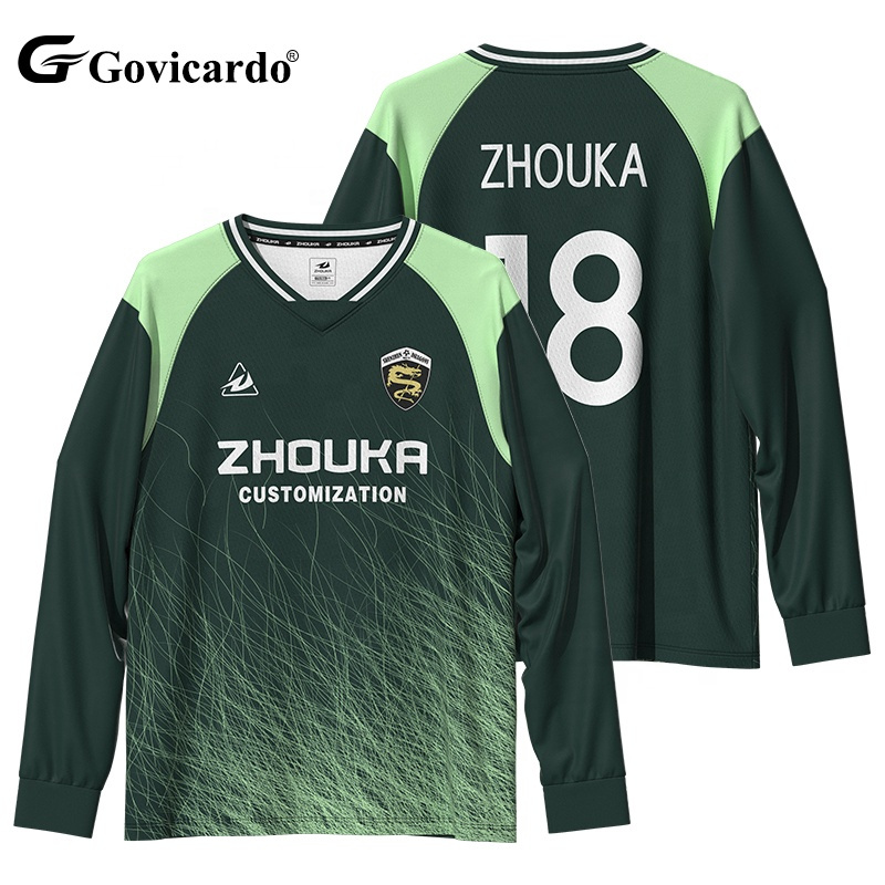 Men's Long Sleeve Vintage Football T-Shirt Quick-Dry Wholesale Custom Sublimation Logo Soccer Jersey
