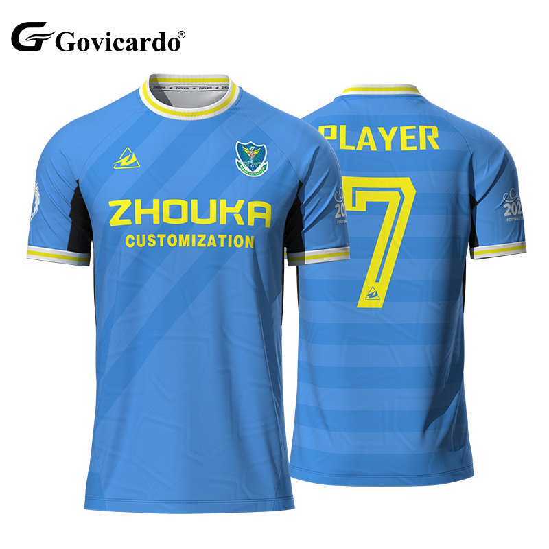 Unisex Jacquard Fabric Sublimation Football T-Shirts Custom Breathable Soccer Jersey for Teams Club Uniforms Automated Cutting