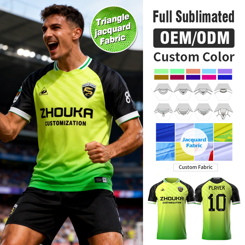 High Quality OEM Custom Jacquard Sublimation Soccer Jersey Team Sports Uniform Polyester Breathable Men's Football Shirt Tops