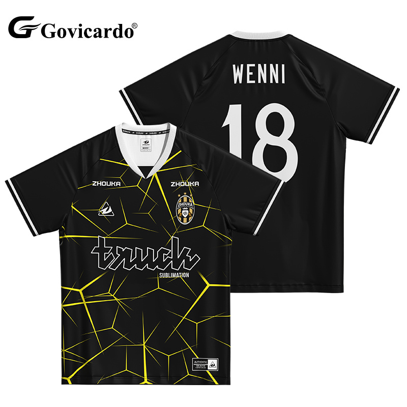 Custom Retro Soccer Jersey in Black Breathable Polyester Str