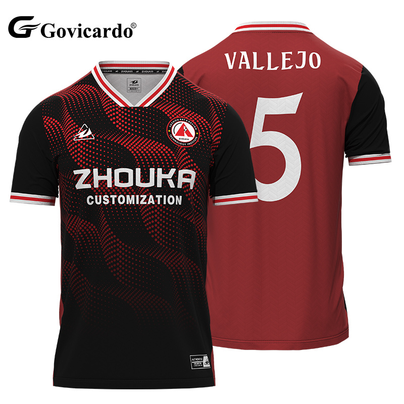 OEM Custom High Quality Jacquard Fabric Soccer Jersey Shirt V Neck Men's Football Uniform Sublimation Print Design