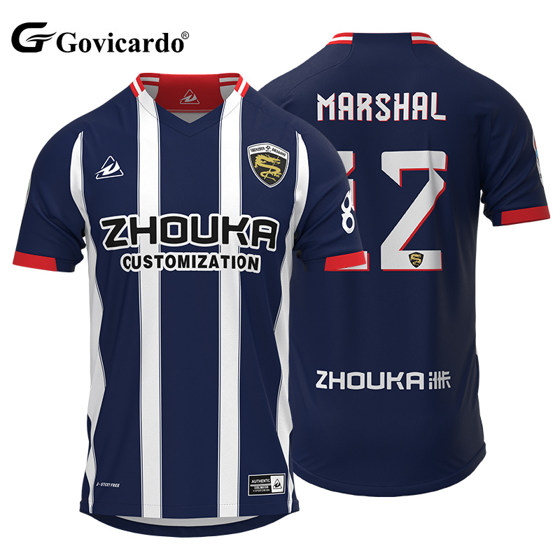 Premium High Quality Lightweight Jacquard Fabric Custom Sublimation Printing V-Neck Striped Soccer Jersey Retro Football Shirt