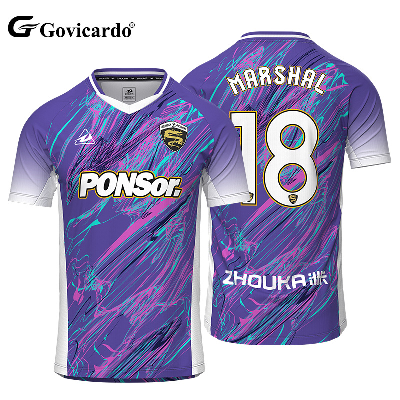 Sportswear Supplier Factory High Quality Jacquard Blank Purple Soccer Shirt OEM Custom Free Design Sublimation Football Jersey