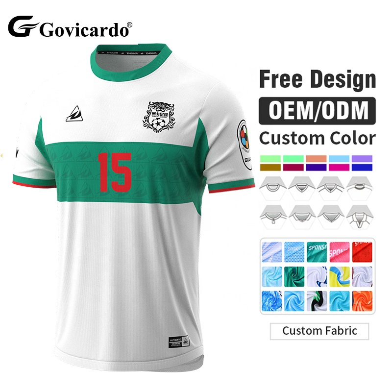 OEM Custom Soccer Jerseys Shirt 100% Polyester Breathable Quick Dry Sublimation Printed Crew Neck Football Team Match Uniform