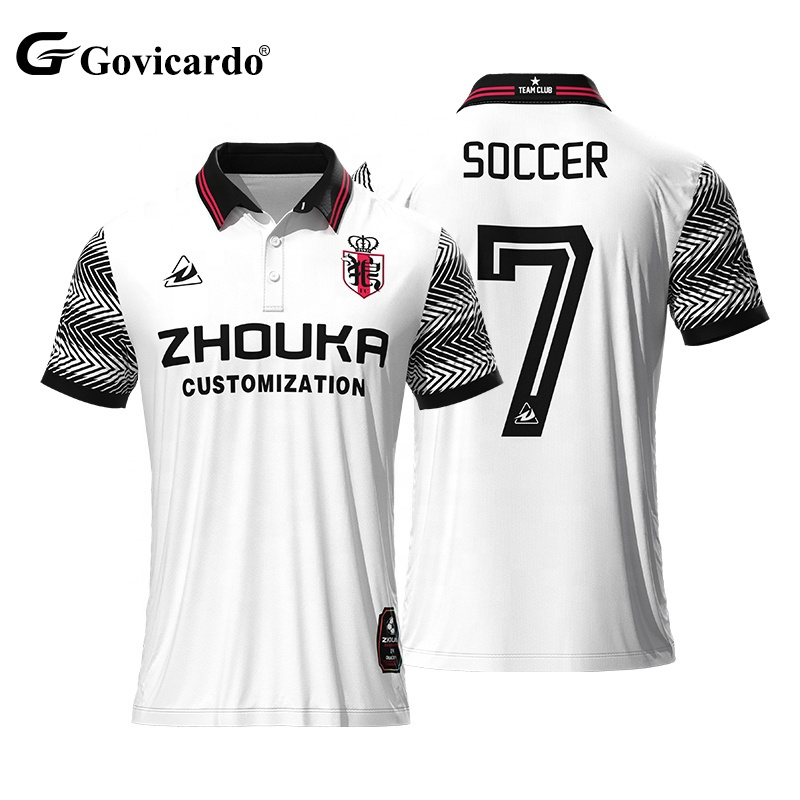 Low MOQ Custom Vintage Printing Number Logo Team Club Men Football Shirt Quick Dry Breathable Short Sleeve Polo Soccer Jersey