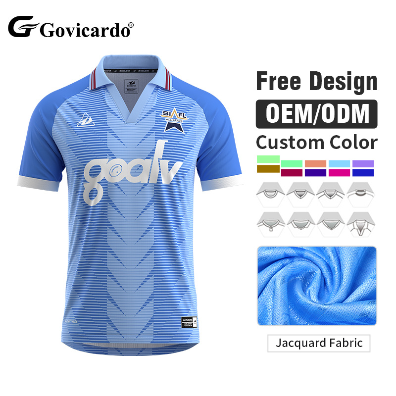 High Quality Breathable Sports Sublimation V Neck POLO Collar Soccer T-shirt Custom Retro Soccer Jersey Football Shirt for Men