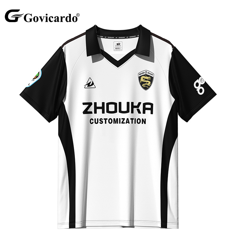 Print on Demand Design Different Neck Set for Men Black and White Collar Streetwear Custom Soccer Jersey