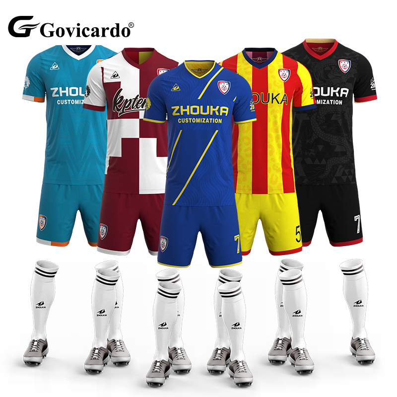 OEM Custom Breathable Reversible Football Jersey Wholesale Soccer Uniform Kit Complete Soccer Team Wear Low MOQ Bulk