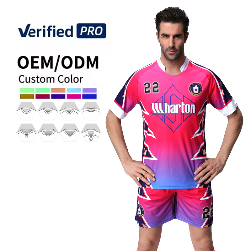 OEM Custom High Quality Pink Soccer Jersey Set for Men Full Sublimation Football Uniforms Club Soccer Wear Teams Kits