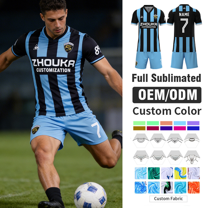Factory Direct Striped Jacquard Soccer Jersey Set Free Desig