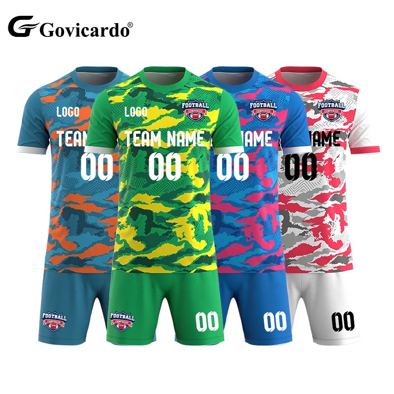 Custom Polyester Sublimated Camo Soccer Jerseys Kit Men'S Soccer Team Uniform Breathable Camouflage Football Jerseys Full Set