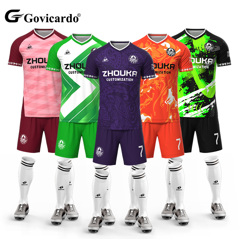 Wholesale Custom Men's Breathable Soccer Jersey V-Neck Football Shirt with Automated Cutting Youth Jerseys Kit
