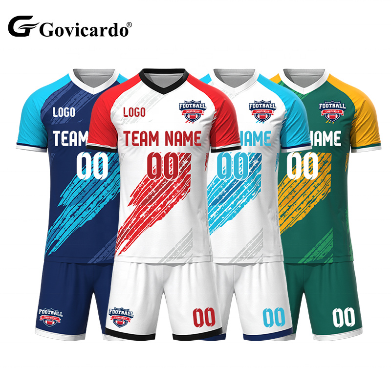 Wholesale Custom Design Sponsor Logo Club Football Jersey Kits Quick Dry Sublimation Football Wear Uniforms Soccer Jerseys Set