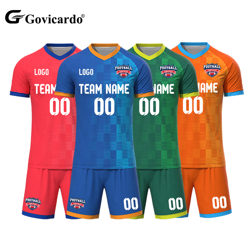 Top Quality Sublimation Sponsor Logo Polyester Soccer Wear Football Jersey Kit Custom Orange Color Men'S Soccer Uniform Full Set
