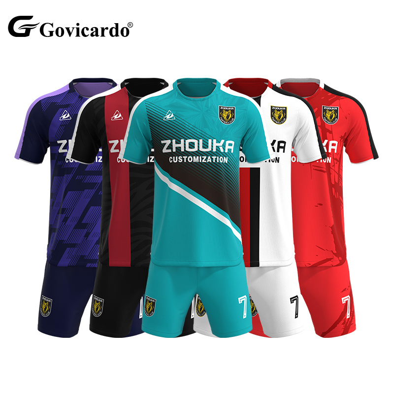 Jacquard Fabric Retro Style Soccer Jersey Full Set Custom Digital Print Wholesale Team Football Shirt OEM Service Supply