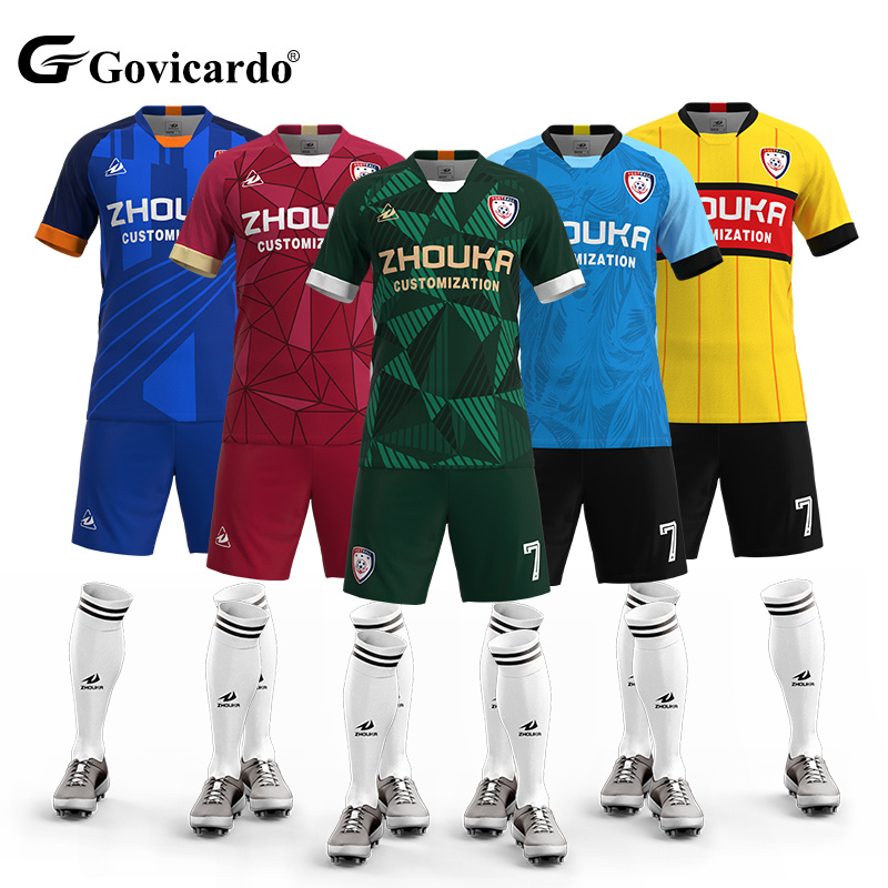 Custom Quick-Dry V-Neck Men's Soccer Uniform Set 100% Polyes