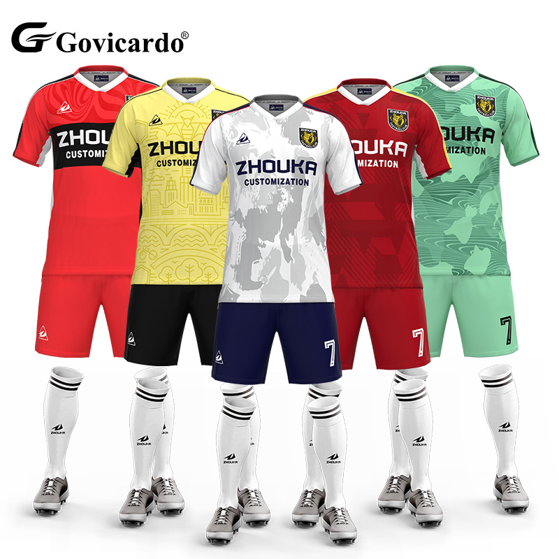 Custom Digital Print Soccer Jersey Quick Dry V-Neck Uniform Kits for Men 100% Polyester Football Team Wear Free Design