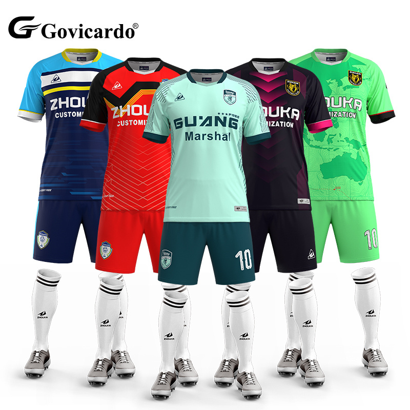 OEM Custom Men's Soccer Uniform Full Set Polyester Team Football Jersey with Custom Logo Printing
