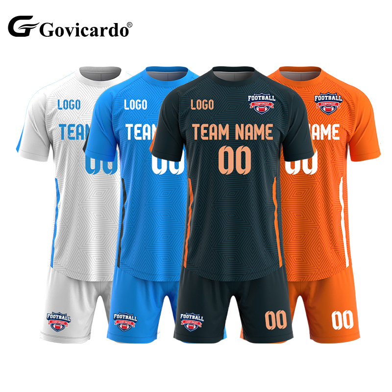 OEM Service Custom Team Club Logo Pattern Soccer Jersey Uniform Sets  Quick Dry Training Breathable Football Jersey Wear for Men