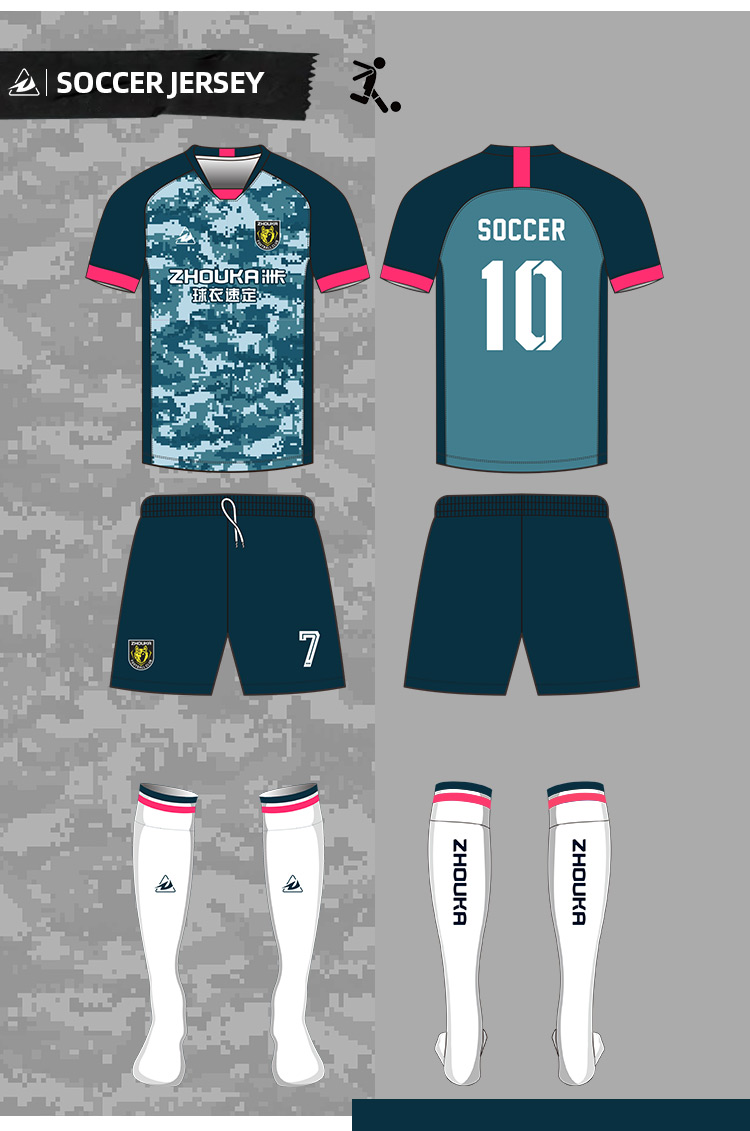Zhouka Hygroscopic and Sweat Releasing Men Soccer Uniform Custom Soccer Sports Jersey Football Shirt Uniform Football Set@详情5.jpg