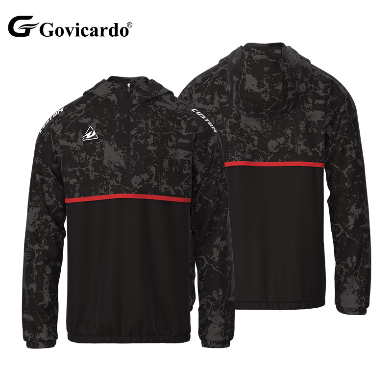 Low MOQ Custom Printed Team Logo Pattern Sport Soccer Windbreaker Tracksuit Quick Dry Breathable Waterproof Men Football Jacket