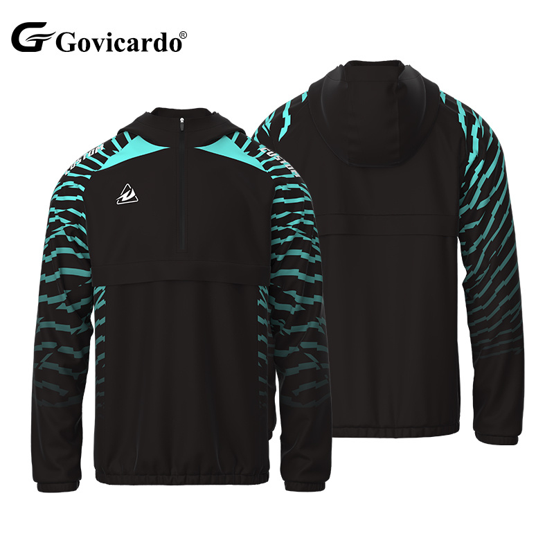 Factory Sales Custom Outdoor Windproof Polyester Breathable Soccer Jacket Sports Training 1/4 Zipper Hoodies Football Tracksuit