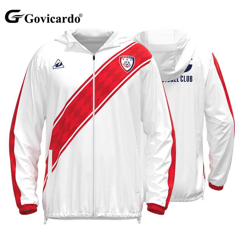 Custom Design Retro Club Soccer Team Uniforms Football Tracksuit Sublimated Zipper Soccer Windbreaker Jackets With Hoodies