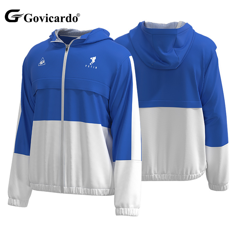 OEM Custom Men's Soccer Windbreaker Jacket Full Zipper Polyester Tracksuit for Sport Training Sublimation Football Autumn Winter