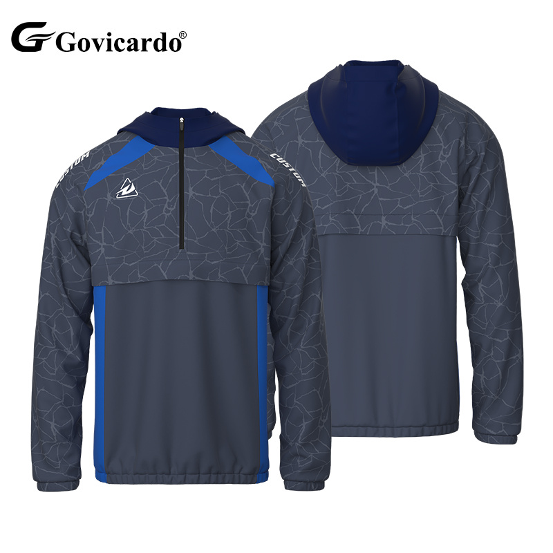 Customized Outdoor Running Training Sport Soccer Windbreaker Tracksuit Polyester 1/4 Zipper Hoodies Men Football Jacket