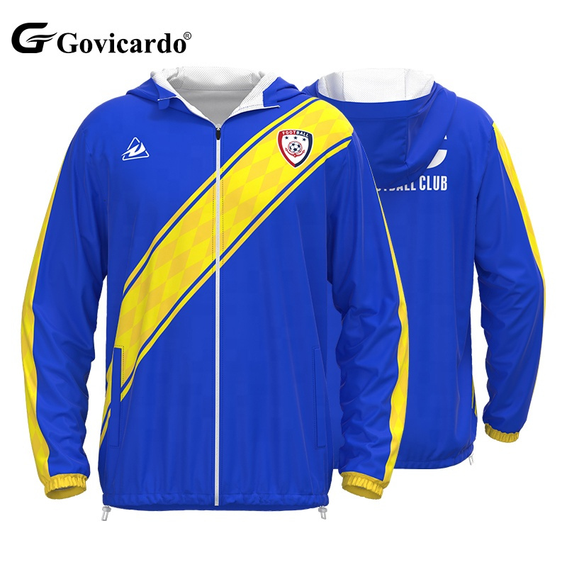 Wholesale Custom Sublimated Polyester Soccer Sport Windbreaker Jacket Waterproof Lightweight Training Football Tracksuit for Men