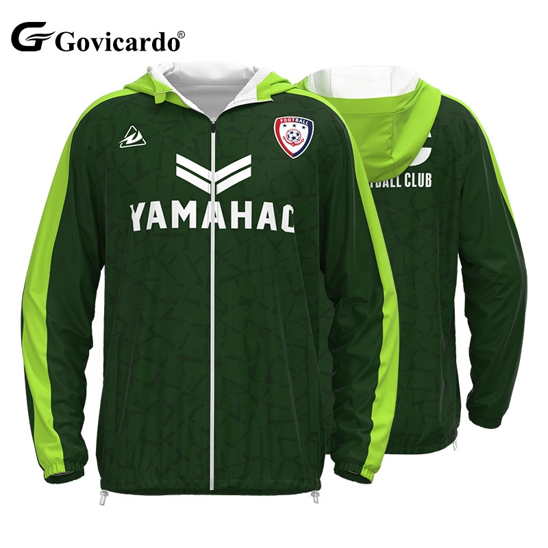 OEM Custom Lightweight Men's Soccer Wear Full Zipper Long Sleeves Windbreaker Jacket with Breathable Hoodies Football Tracksuit