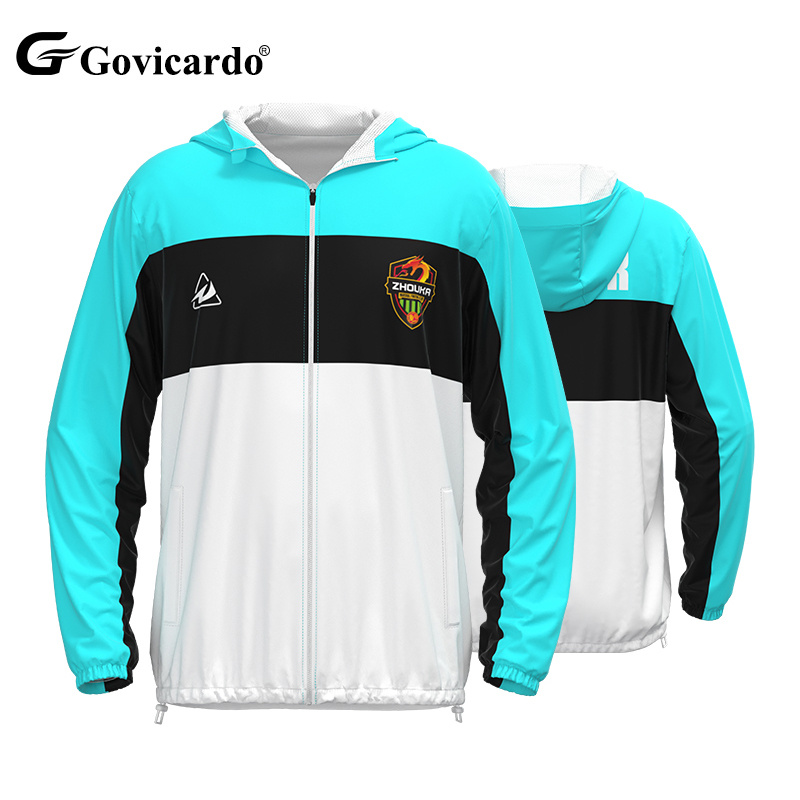 Wholesale Custom Full Zipper Warm Hooded Football Windbreaker Jacket Breathable Loose Casual Adult Soccer Tracksuit OEM Service