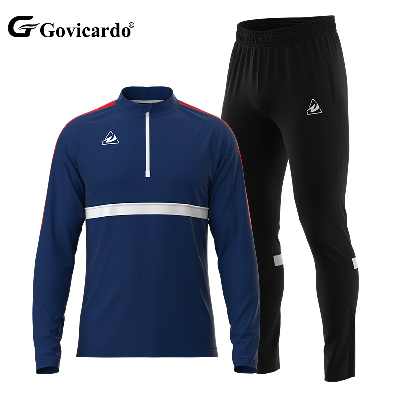Custom Blank Tracksuit Soccer Training Suit Football Jacket Outdoor Jogging Running Set 1/4 Quarter Zip Pullover Shirt