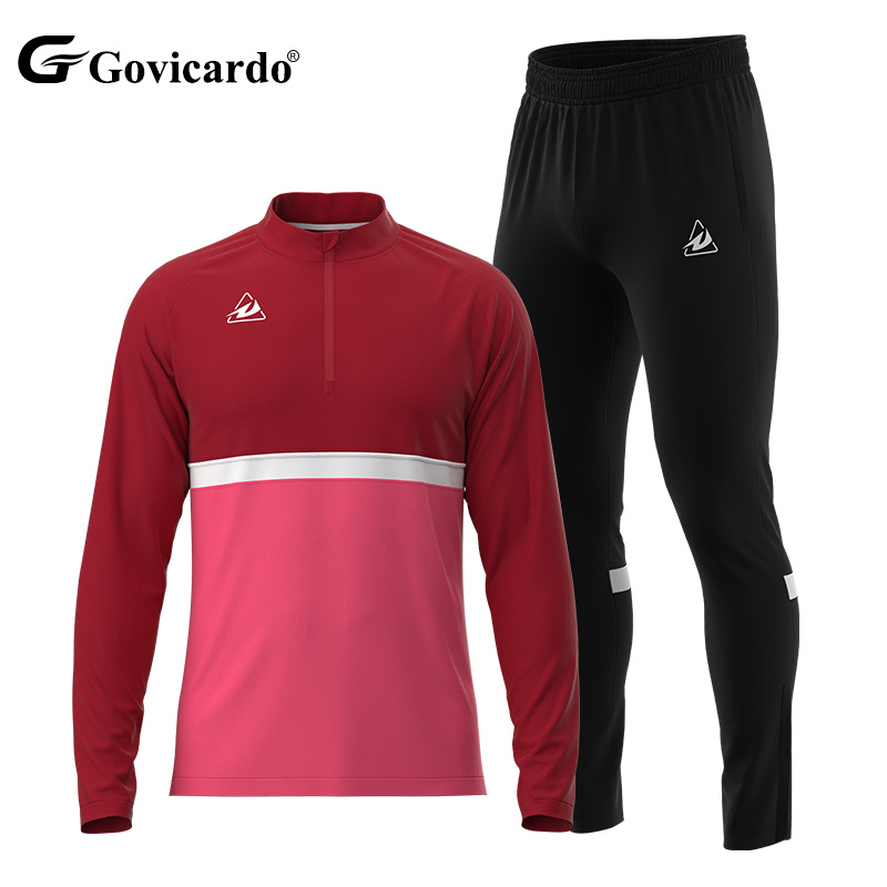 Men's High Collar Soccer Jacket Pants Set Custom Sublimation Sportswear Automated Cutting Football Team Jacket 2 Piece Set