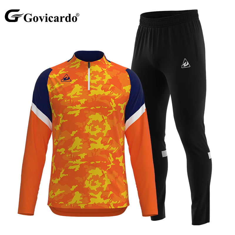 Custom Slim Fit Men's 1/4 Zipper Pullover Training Tracksuit Warm Football Club Long Sleeve Soccer Jacket Pants OEM Service