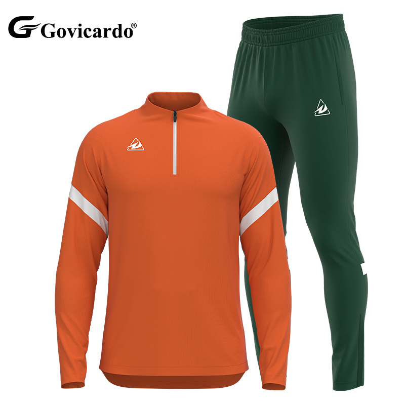 Men's Customized Half Zip Long Sleeve Soccer Training Tracksuit Set Football Training Kit for Running Fitness OEM Service
